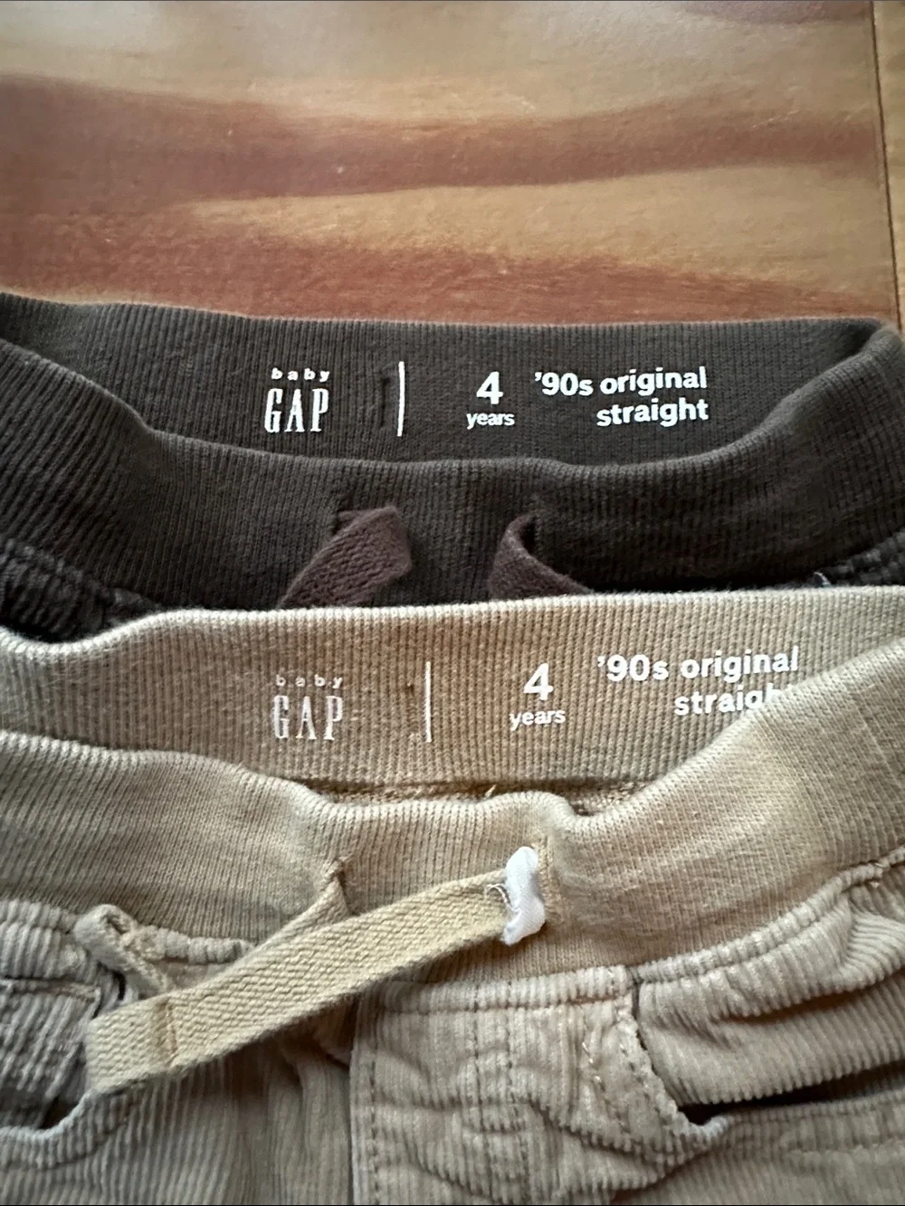 GAP Kids 90s Straight Corduroy Pull-On Pants in Dark Brown and Light Tan 4T